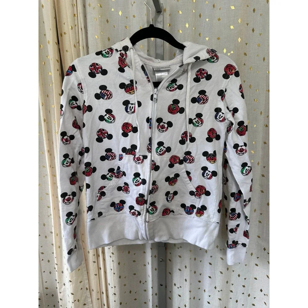 Walt Disney World 100% Cotton Epcot World Showcase Mickey Mouse Flags Zip Hoodie
